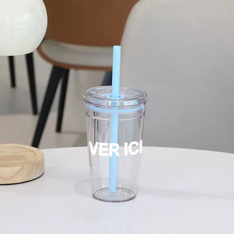 Blue Over Ice cup with a blue straw and lid seal